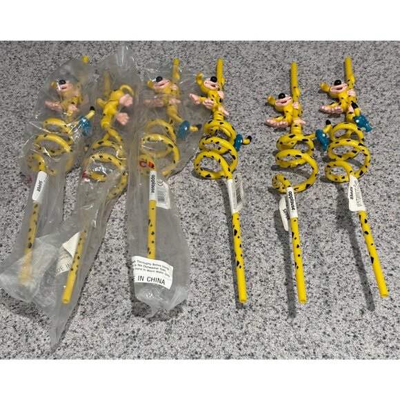 Applause Disney Marsupilami Sipper Swirly Straws Set Of 6 Yellow Figurines - Picture 1 of 4